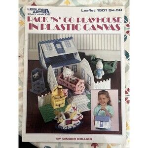OOP LEISURE ARTS PACK N GO PLAYHOUSE PLASTIC CANVAS Doll House & Furniture